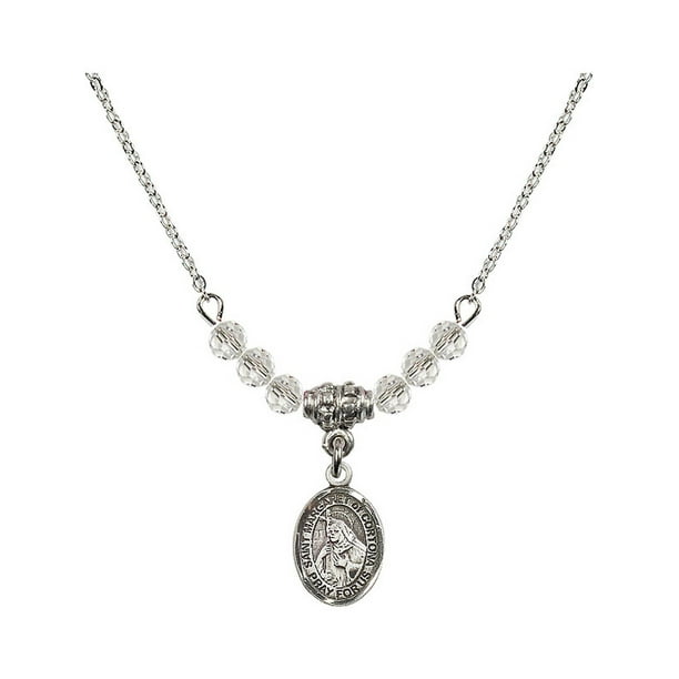 18-Inch Rhodium Plated Necklace with 4mm Light Amethyst Birthstone Beads and Sterling Silver Saint Margaret of Cortona Charm. 18-Inch Rhodium Plated Necklace with 4mm Light Amethyst Birthstone Beads and Sterling Silver Saint Margaret of Cortona Charm.